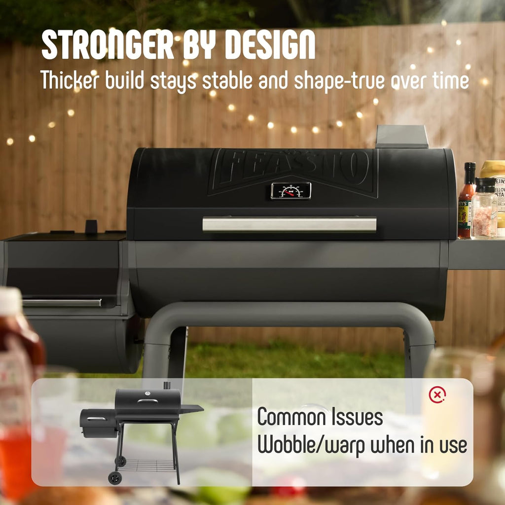 Feasto Heavy-Duty 30-Inch Charcoal Grill with Offset Smoker Grill, Side Table & 815 Sq. In Cooking Space, Outdoor BBQ Grill for Outdoor Barbecue in Backyard, Patio and Parties, Black
