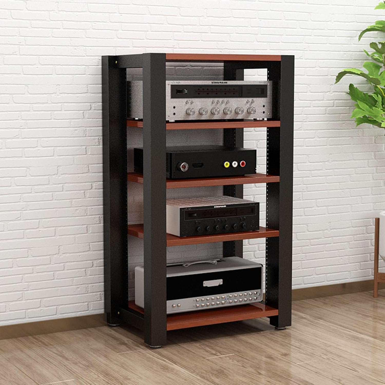 Movable Media Stand 5-Tier Media Stand Audio/Video Component Cabinet CD Player Stand Stereo Equipment Storage Rack, 60x51x100cm (B