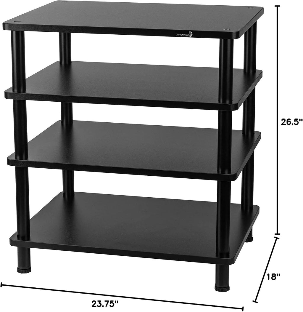 Dayton Audio 4-Tier AV Media Stand – Sturdy Audio Rack Shelf for Stereo, Hi-Fi, and Home Theater Equipment – Modern Audio/Video Component Organizer