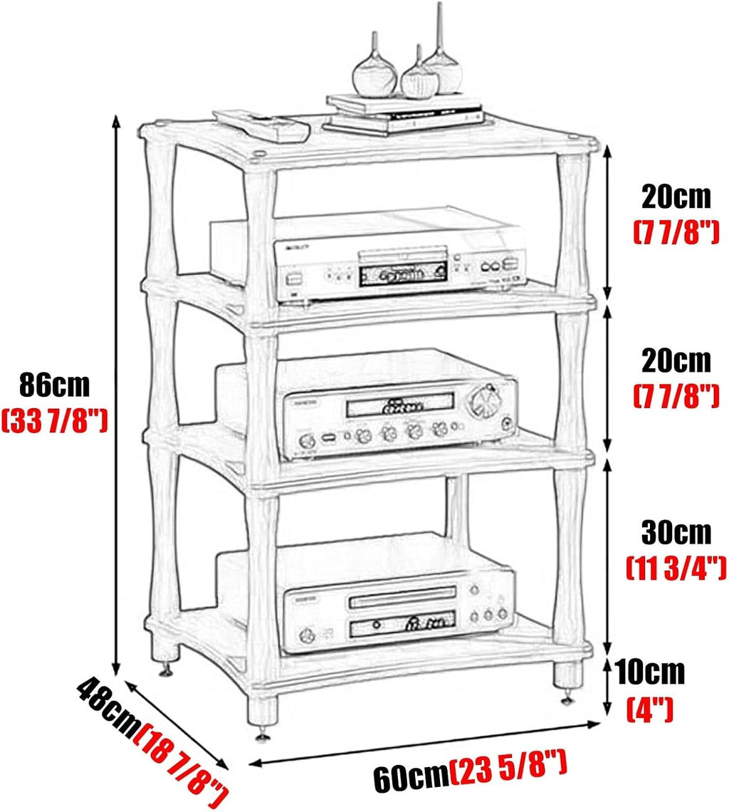 4-Tier Shelves Audio Video Media Stand Cabinet, Audio Cabinet Rack Furniture with Storage Shelving, Stereo Rack System for Speakers DVD Console(Brown)