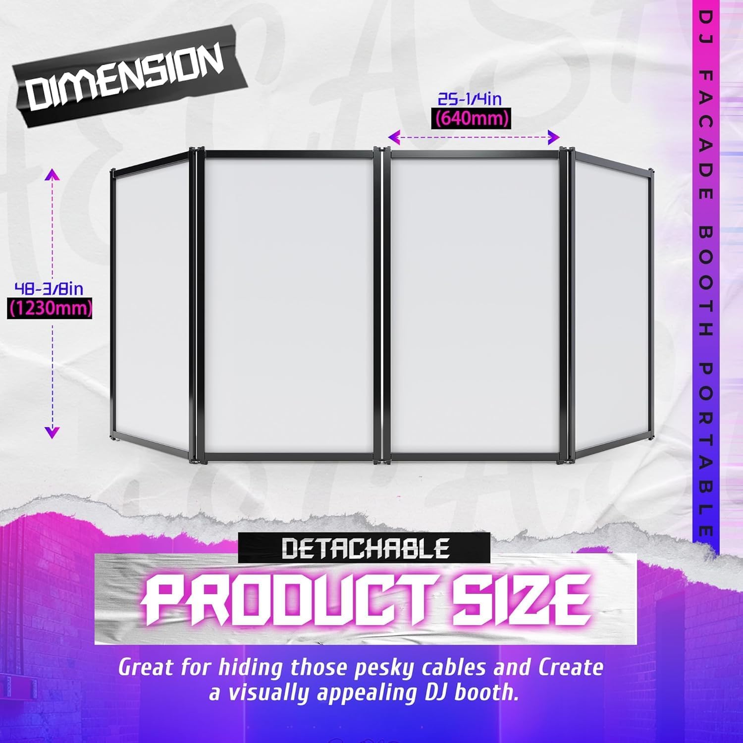 HECASA DJ Facade Booth Portable Event Cover Screen, Black Steel Frame, 4 White Foldable Detachable Panels Light Projector Display Scrim Panel White w/Carry Bag