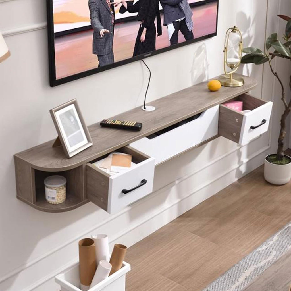TV Table Unit for TVs, Wall Mounted TV Cabinet Floating TV Shelf Wall Shelf Entertainment Center Storage Cabinet Book Shelf Media Gaming TV Console Goods Rack Audio-visual Equipment Shelves 150cm