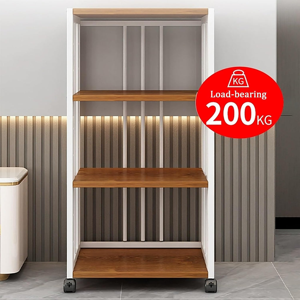 AV Component Media Stand - 4-Tier Media Storage Cabinet with Adjustable Shelves, Movable Audio Rack, Sturdy Steel Frame, Holds 200kg, Black & Natural Finish (50x40x89cm)