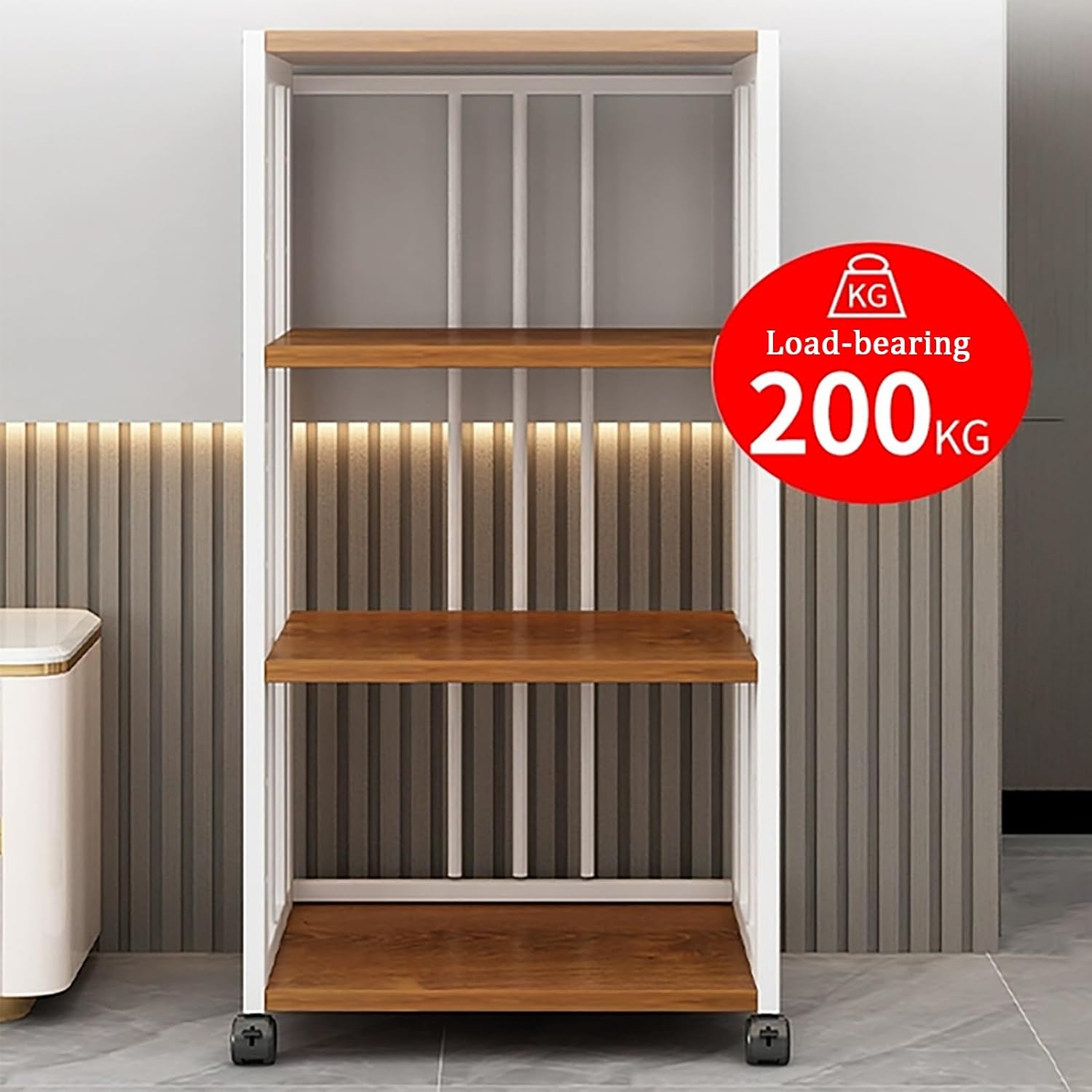 AV Component Media Stand - 4-Tier Media Storage Cabinet with Adjustable Shelves, Movable Audio Rack, Sturdy Steel Frame, Holds 200kg, Black & Natural Finish (50x40x89cm)