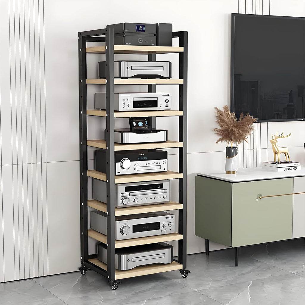 AV Media Stand, 7/8-Tier Corner TV Stand with Height Adjustable Wooden Shelves, Audio Component Rack, Media Audio Tower Cabinet, Stereo Cabinet for Living Room, Gaming Room, Music Studio