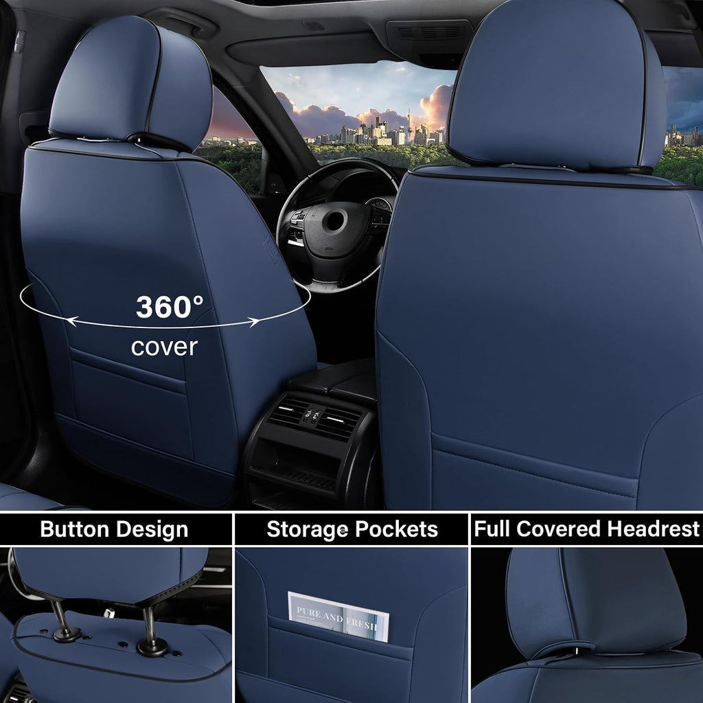 Coverado Car Seat Covers Full Set, Leather Seat Covers for Cars, Waterproof Automotive Seat Covers Car Seat Protectors Car Accessories Universal Fit for Most Sedans SUV Pick-up Truck(Blue&Beige)