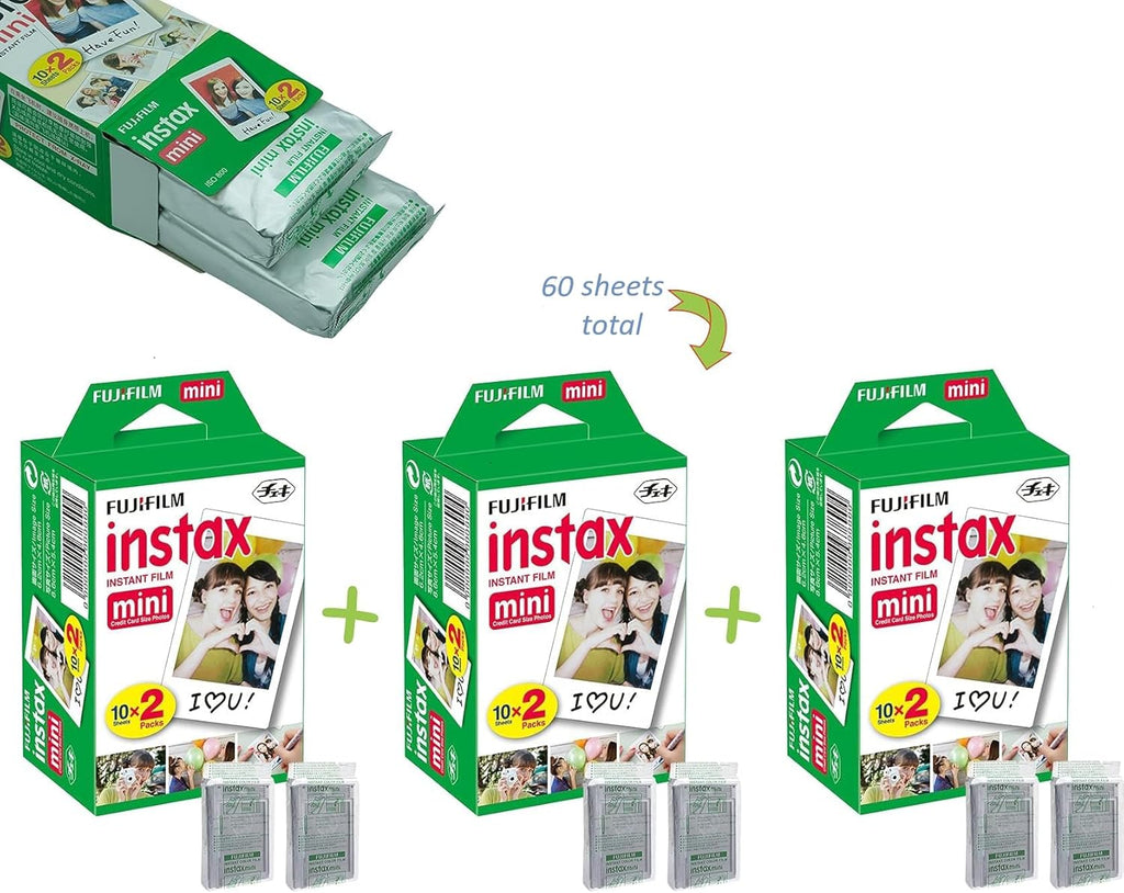 Fujifilm Instax Mini 12 Instant Camera Clay White and Fuji Film Value Pack (60 Sheets) Bundle with Sturdy Tiger Accessories, Carrying Case, Photo Album 64 Pockets