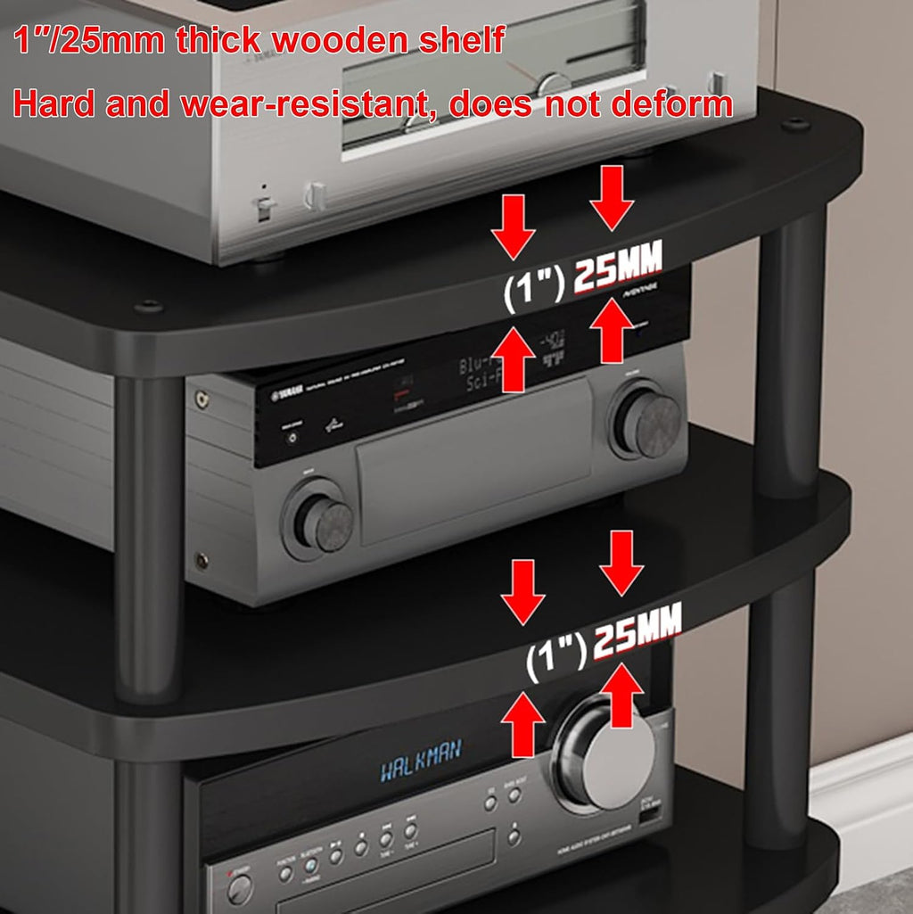 2/3/4/5-Tier Movable AV Media Stand with Wheels, Audio Rack Tower, TV Game Console Equipment Shelf, CD Record Player Stereo Component Cabinet for Home/Office/Theater(Walnut,3 Tier)