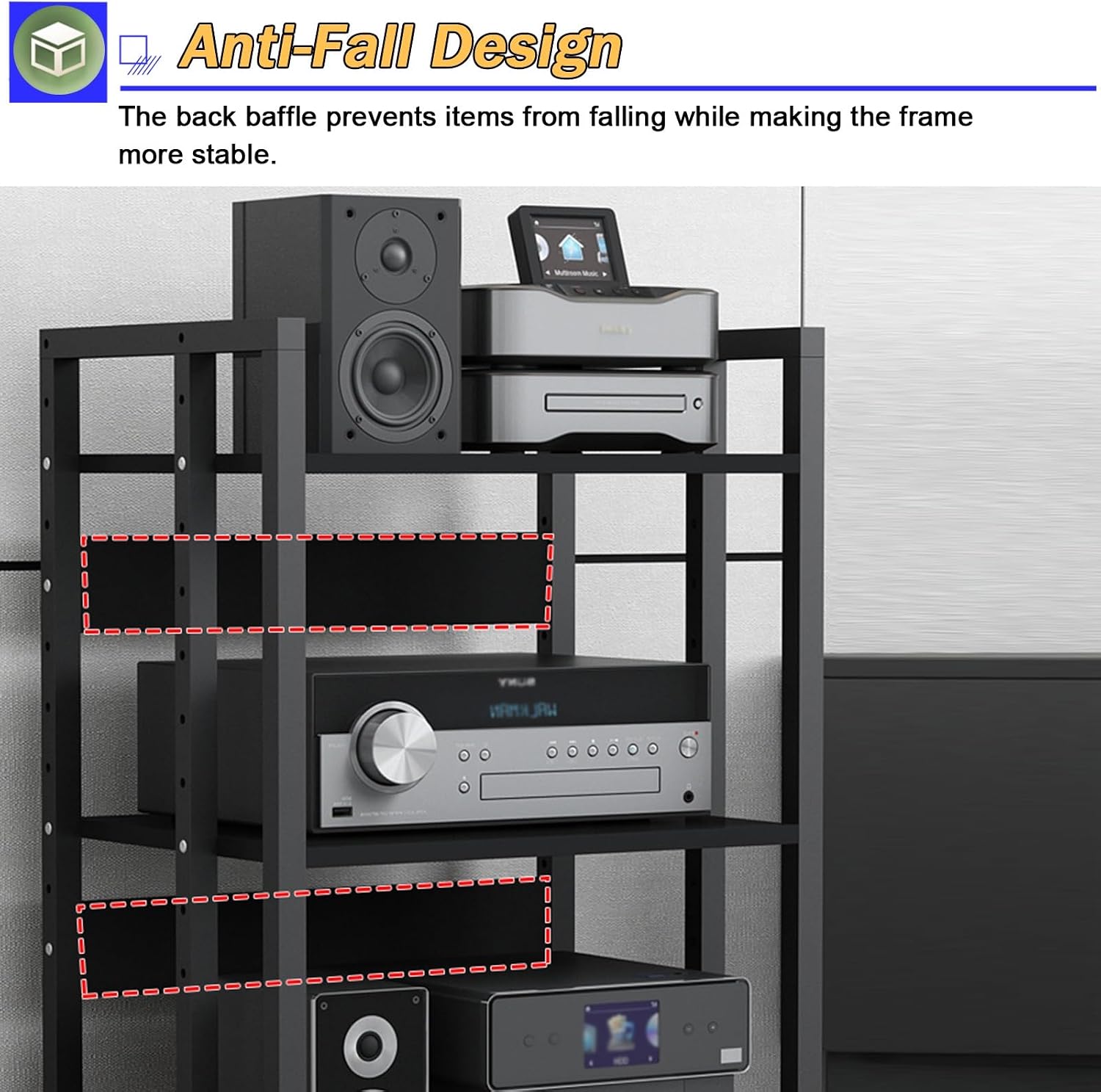 5/4/3/2-Tier AV Media Stand Vertical Storage Cabinet, Office Home Classroom Stereo Rack System Cabinet Adjustable, Mobile Audio Equipment Rack, Portable Record Player Amplifiers Shelf(2 Tier 58.5cm Ta