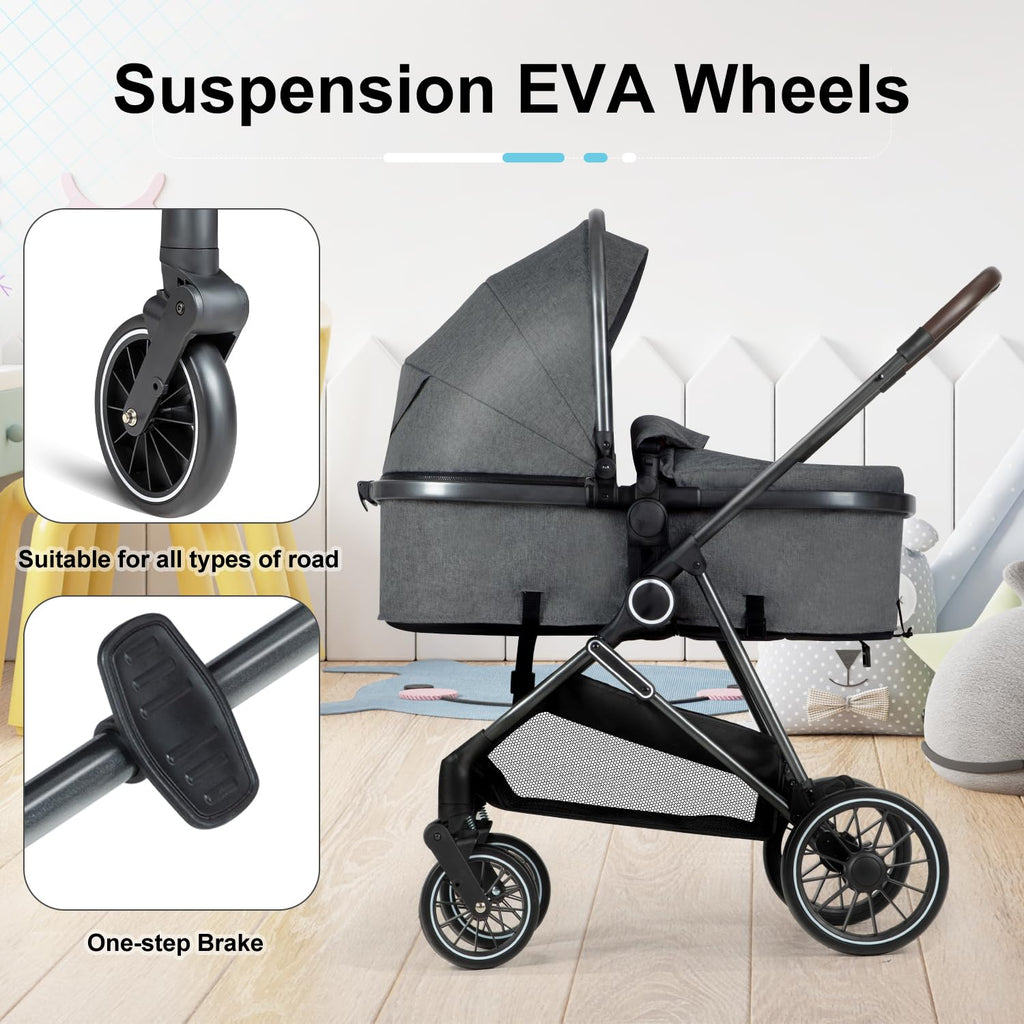 ANNA QUEEN 2 in 1 Baby Stroller,Folding High Landscape Infant Stroller,Reversible Pram, Convertible Pushchair for Infants and Newborns 0-36 Months