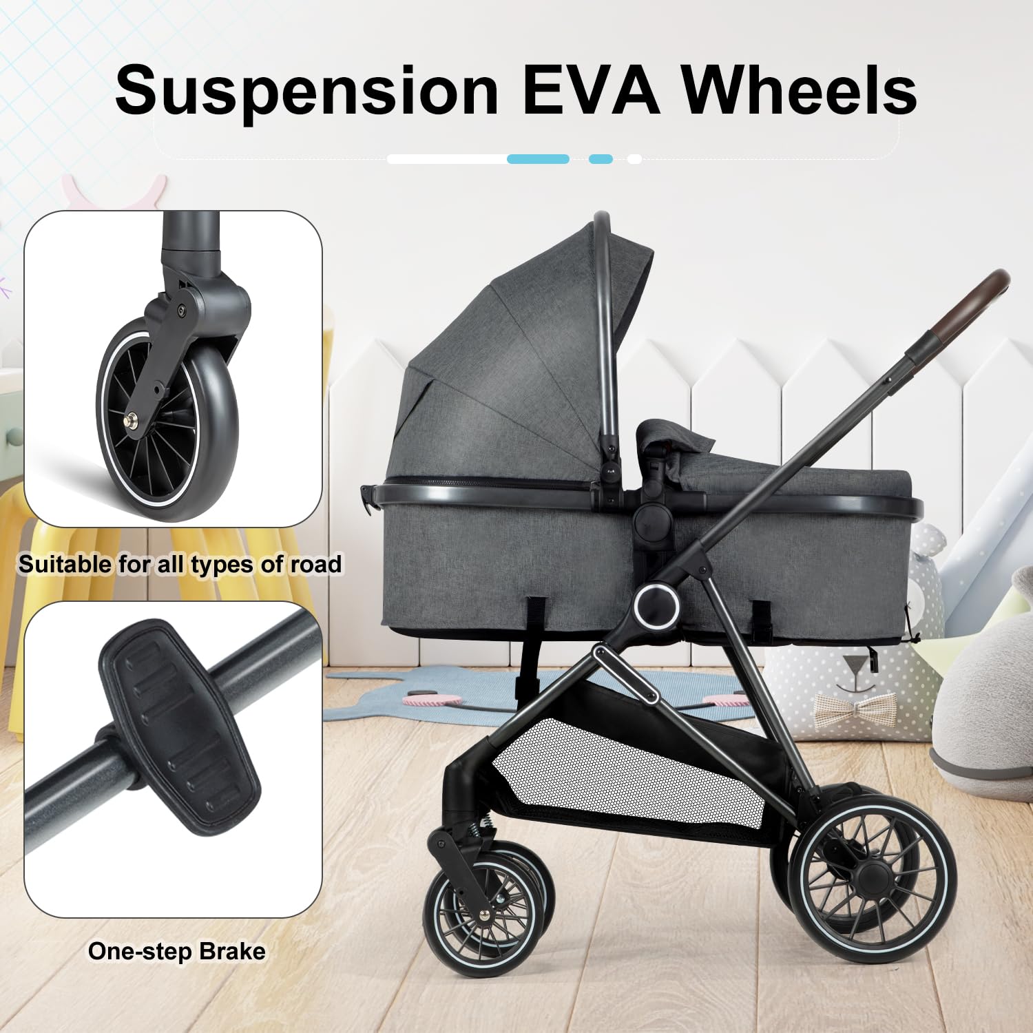 ANNA QUEEN 2 in 1 Baby Stroller,Folding High Landscape Infant Stroller,Reversible Pram, Convertible Pushchair for Infants and Newborns 0-36 Months