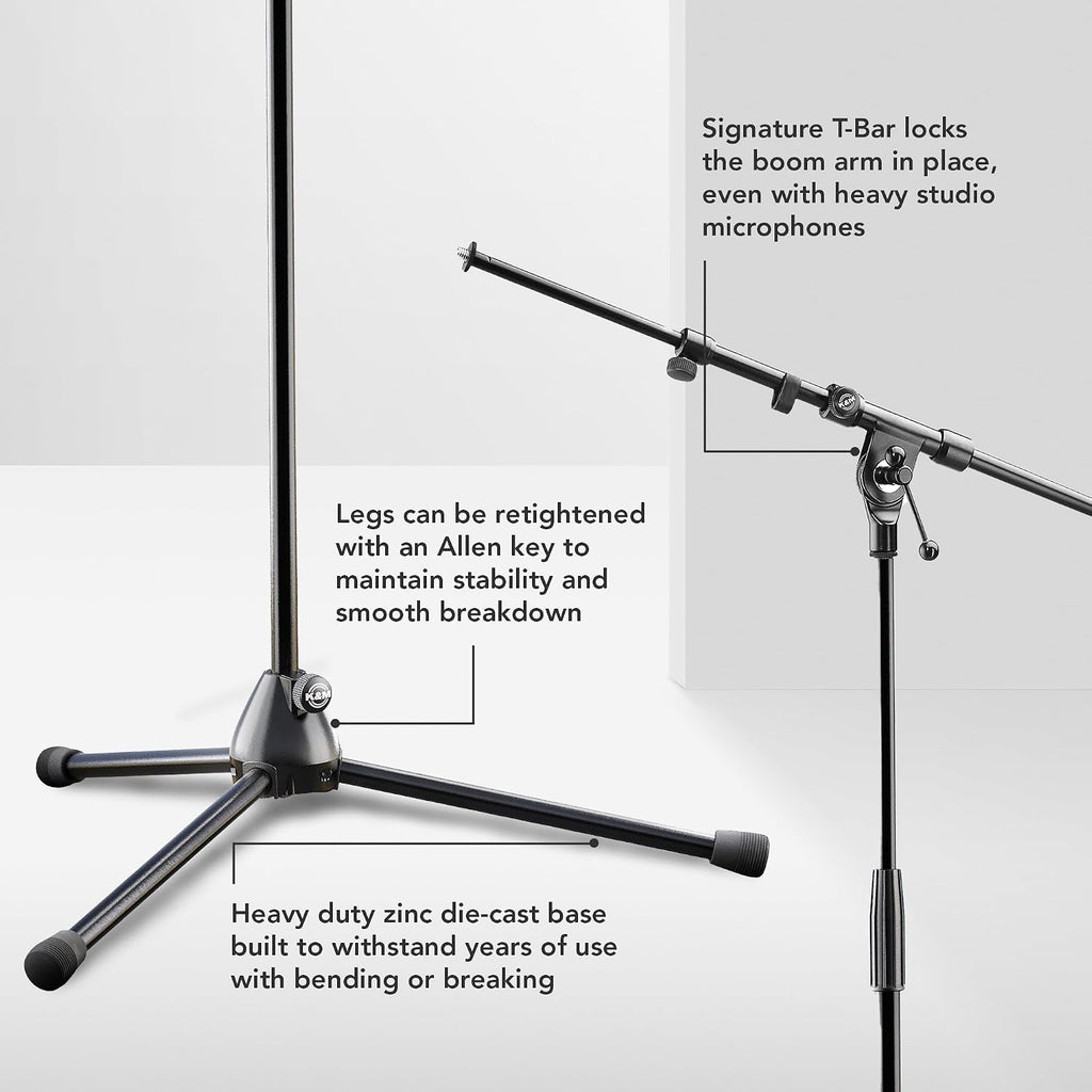 K&M König & Meyer 21090.500.55 Tripod Microphone Stands | Adjustable Telescoping 2-Piece Boom Arm | Professional Grade | Heavy Duty with Folding Leg Base | German Made | 2 Pack | Black