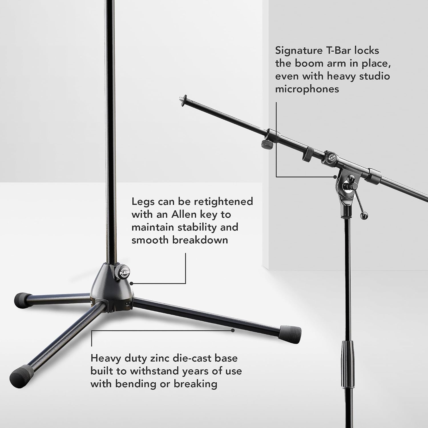 K&M König & Meyer 21090.500.55 Tripod Microphone Stands | Adjustable Telescoping 2-Piece Boom Arm | Professional Grade | Heavy Duty with Folding Leg Base | German Made | 2 Pack | Black