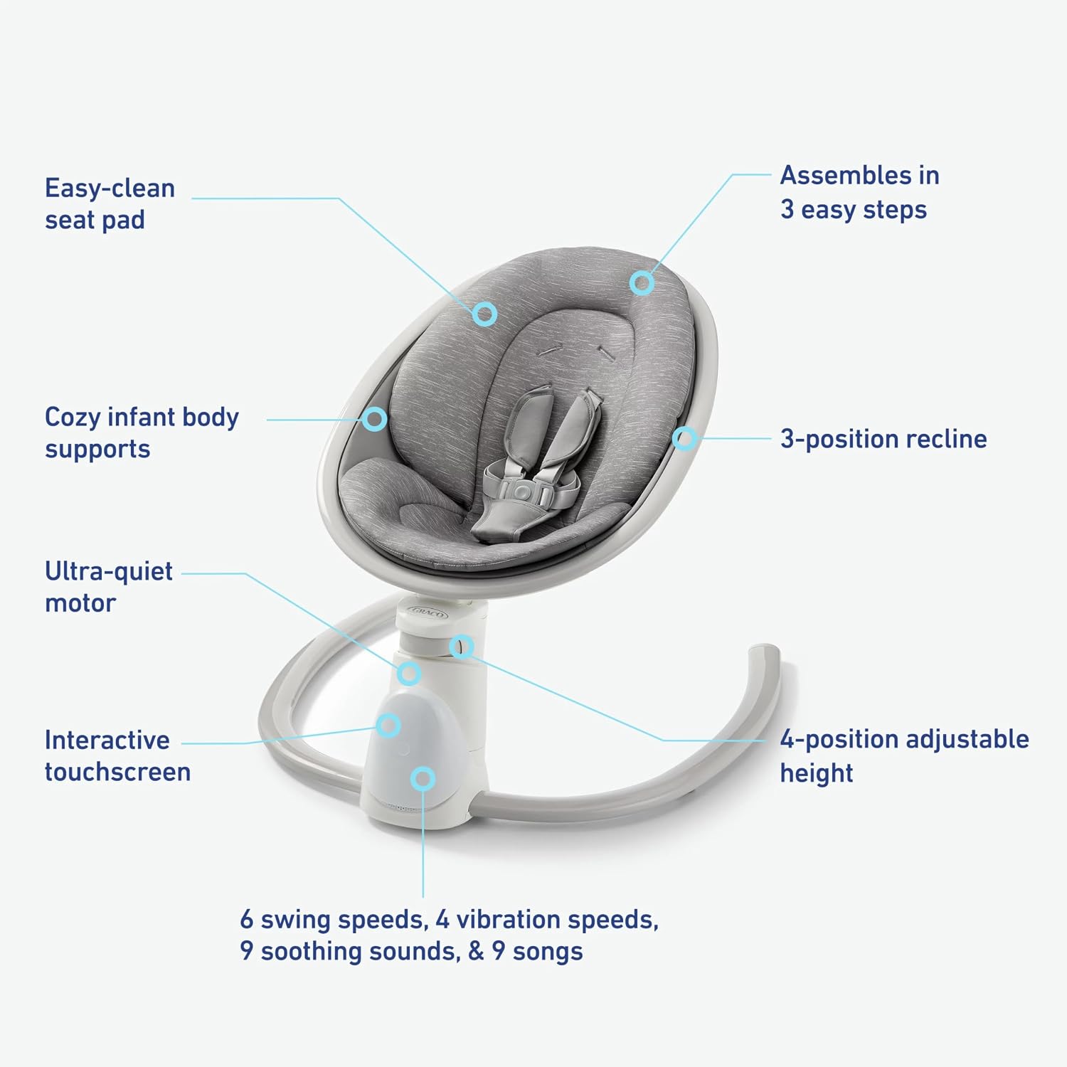 Graco® Soothe 'n Sway Bluetooth 3-in-1 Baby Swing — Grows with Your Child —Multiple Soothing Settings and Bluetooth Connectivity