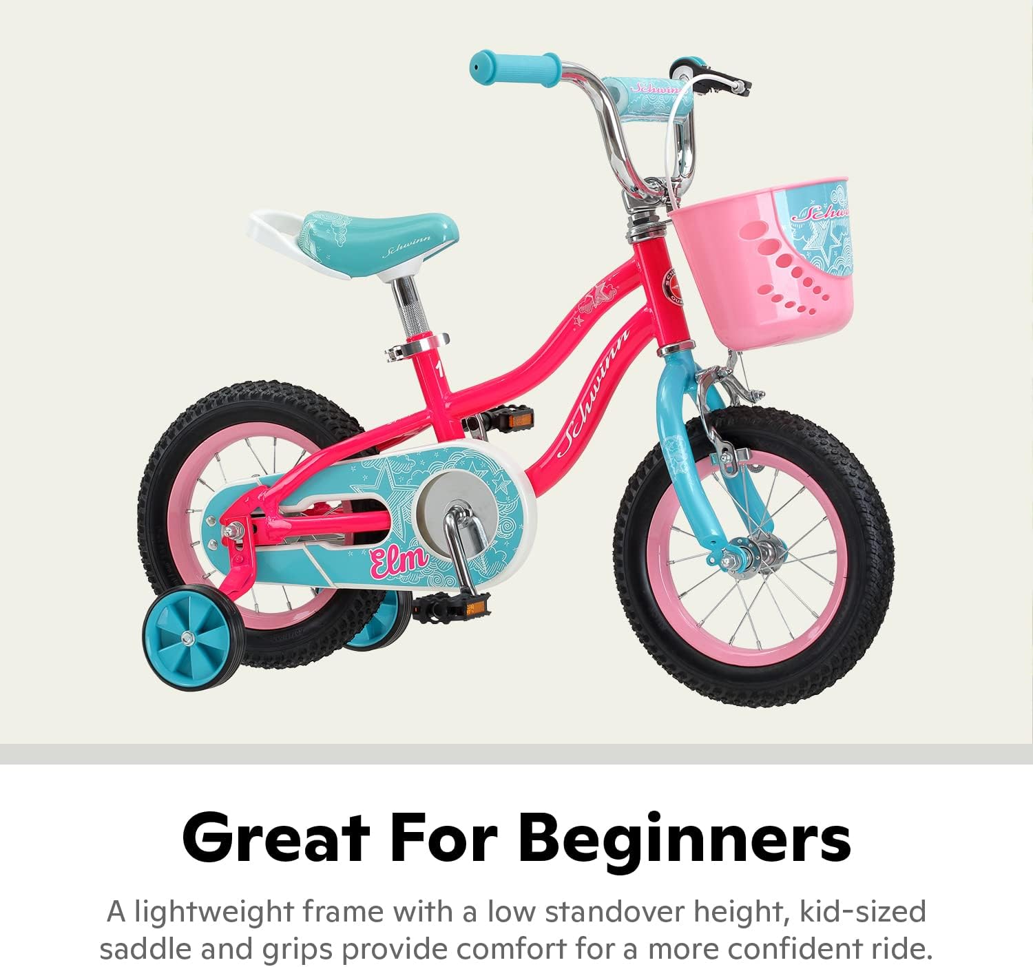 Schwinn Elm Bike, 12 Inch Bike for Kids Ages 2-4, SmartStart Ergonomic Design for Kids, Adjustable Seat Grows with your Child, Rear Coaster Brake and Front Caliper Brake, Training Bicycle