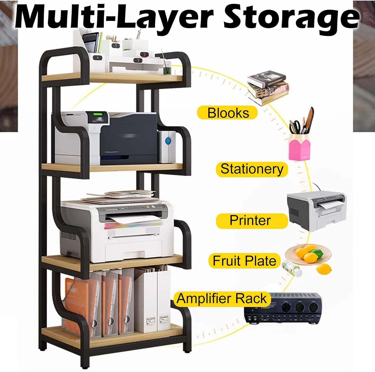 Modern 3-Tier Record Player Stand & Audio Equipment Rack - Wooden Media Cabinet for Bedroom, Restaurant, Conference Room - Stylish Stereo Storage Shelf (White-C)