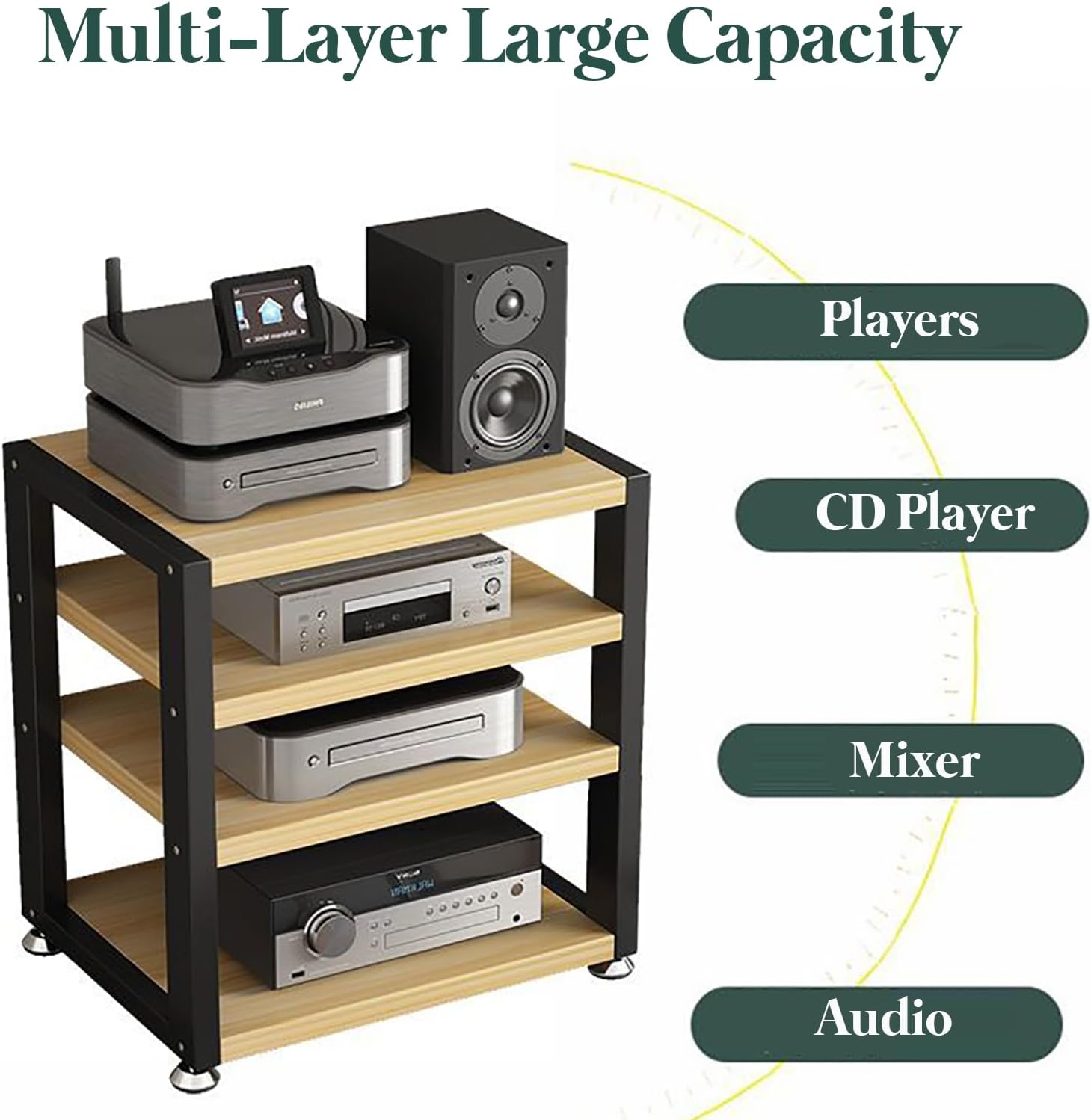 Movable AV Media Stand - 2-Tier Walnut Desktop Rack, Open Stereo Cabinet for Audio/Video Components, Portable Media Storage for Home/Office, 15.7' Wide