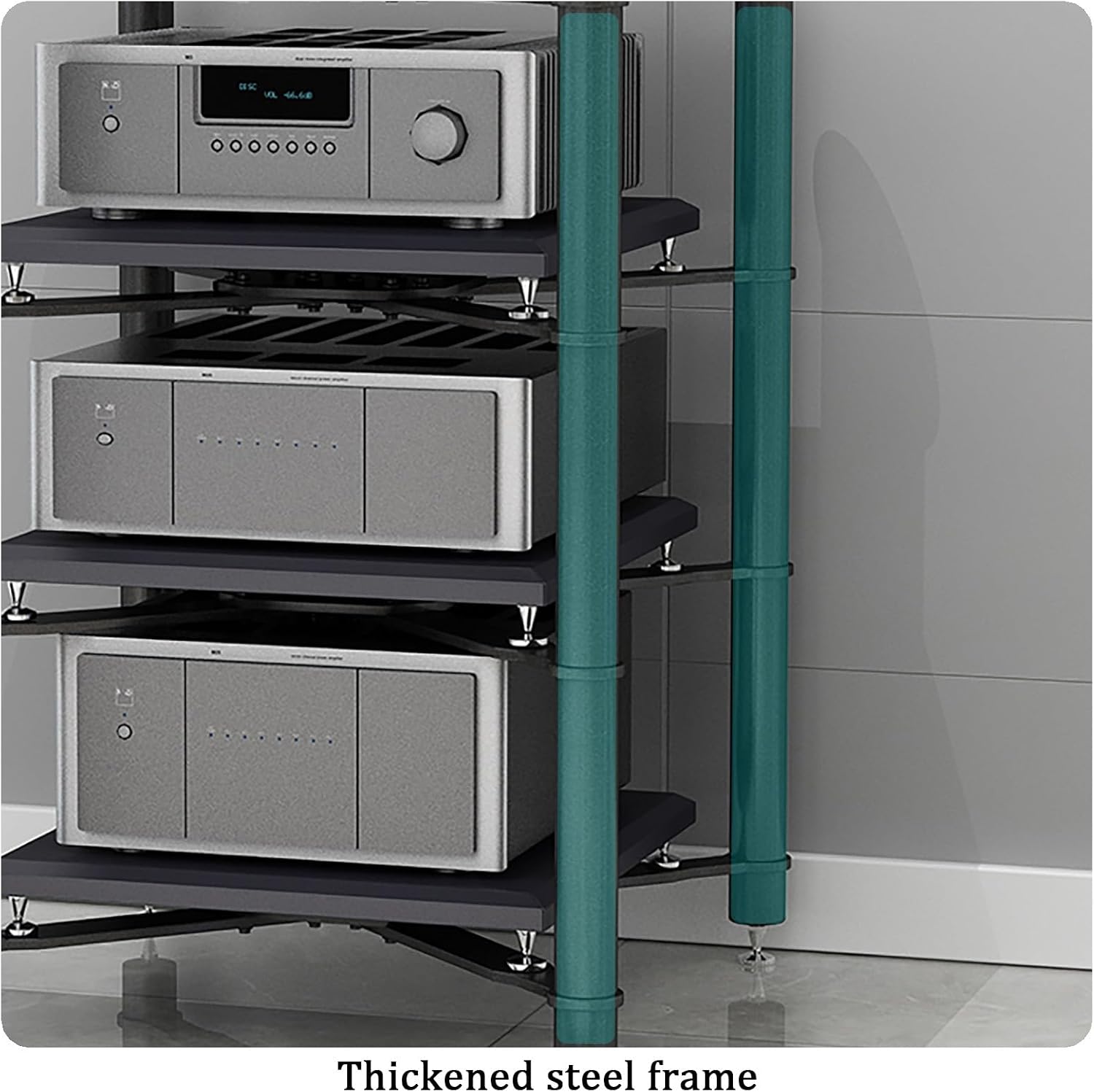 Modern AV Media Stand, Corner Audio Rack, Open Entertainment Center, Metal Frame Storage Cabinet, Shock-Absorbing Video Stand, 1 Tier, Silver, 70x70x15CM, Stylish Home Decor