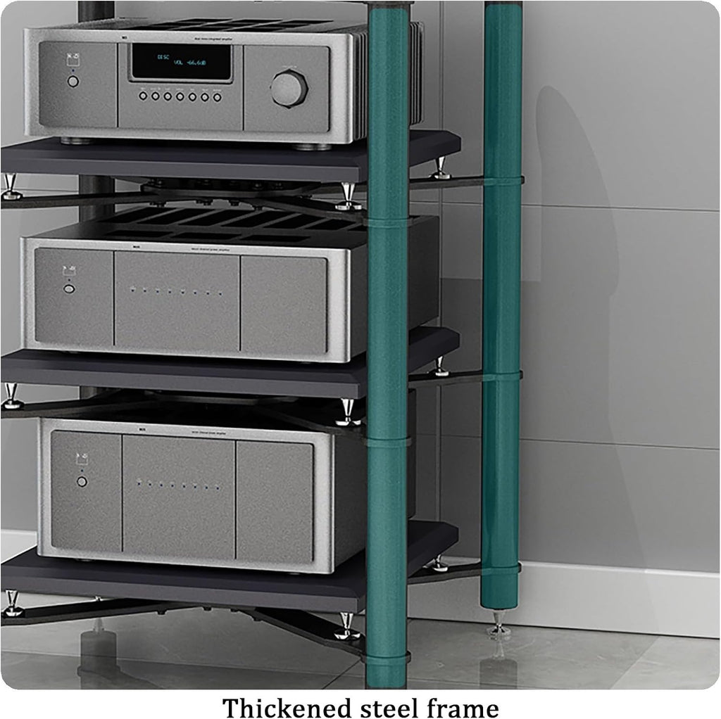 Modern Black Media Stand Entertainment Center With Metal Frame Corner Shelf Audio Rack Storage Cabinet For Audio Video Equipment Shock Absorbing Nails 3 Tier 70X70X75Cm,Silver,2 tier 70x70x50CM