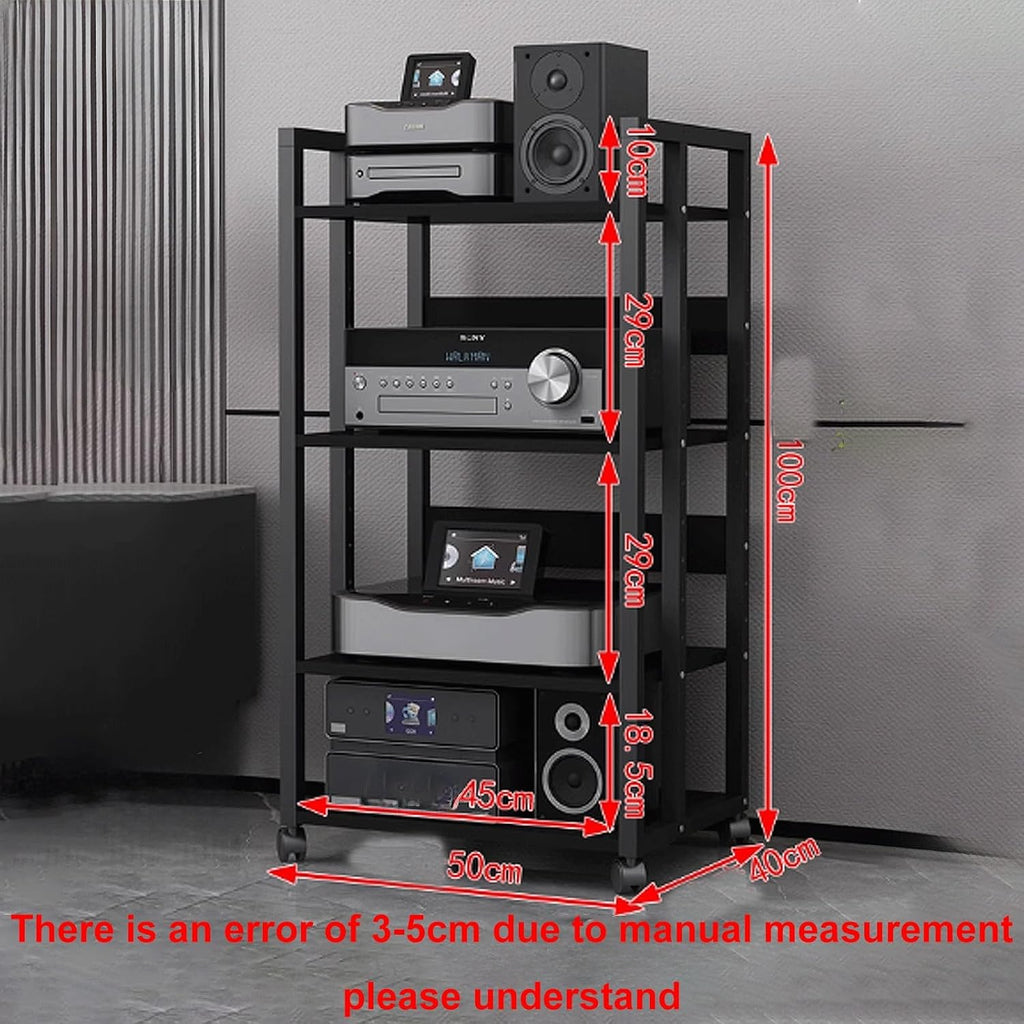 Audio Storage Rack, Audio Rack Stand, Audio Rack Tower, Rack Audio Tower Modern with Universal Wheels for Audio Equipments 50 * 40 * 100cm 3 Colors(Black+Black,4 Layer)