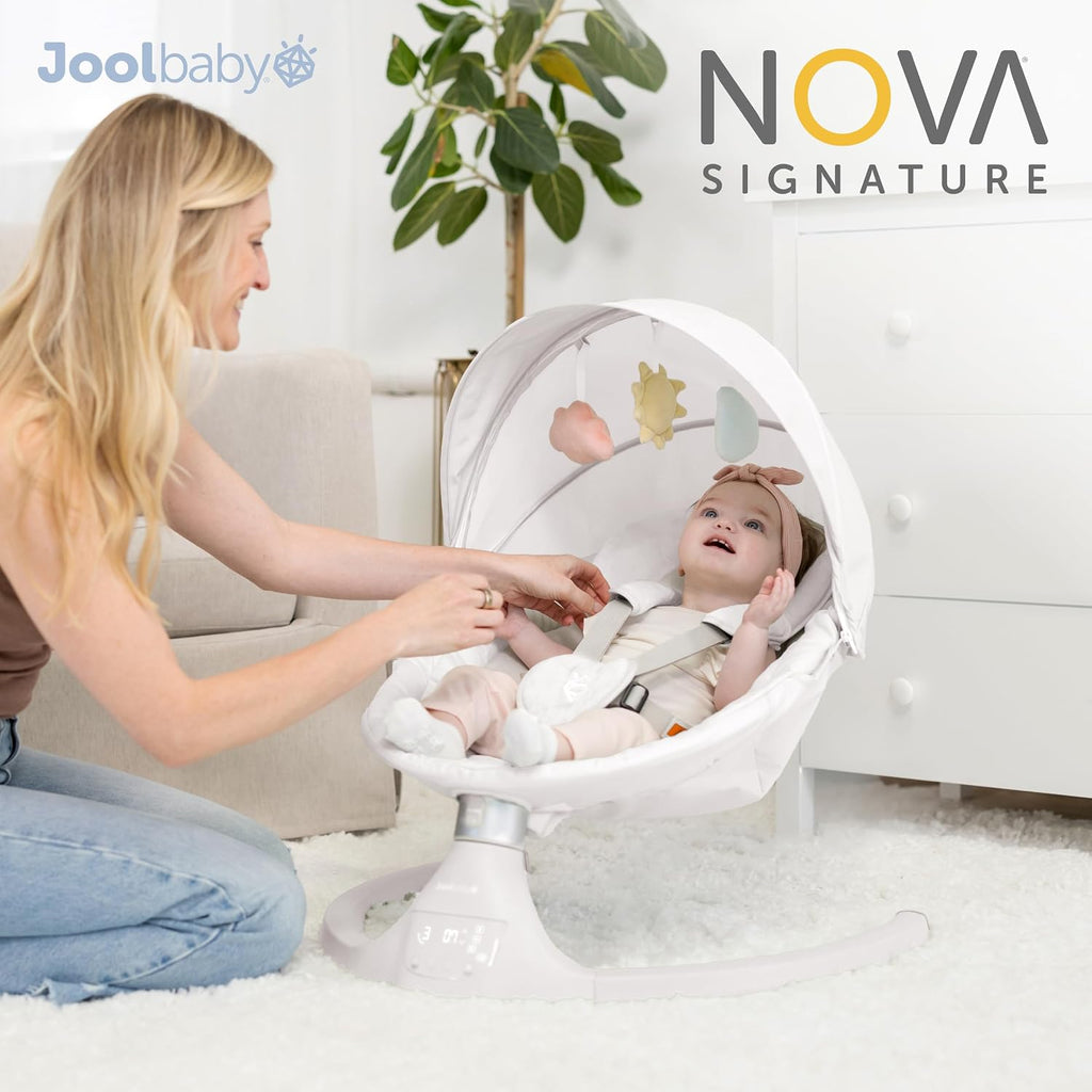 Jool Baby Nova Swing for Newborns - Electric Motorized Infant Swing, Bluetooth Music, 10 Preset Melodies, Remote (Updated Model, Stone)