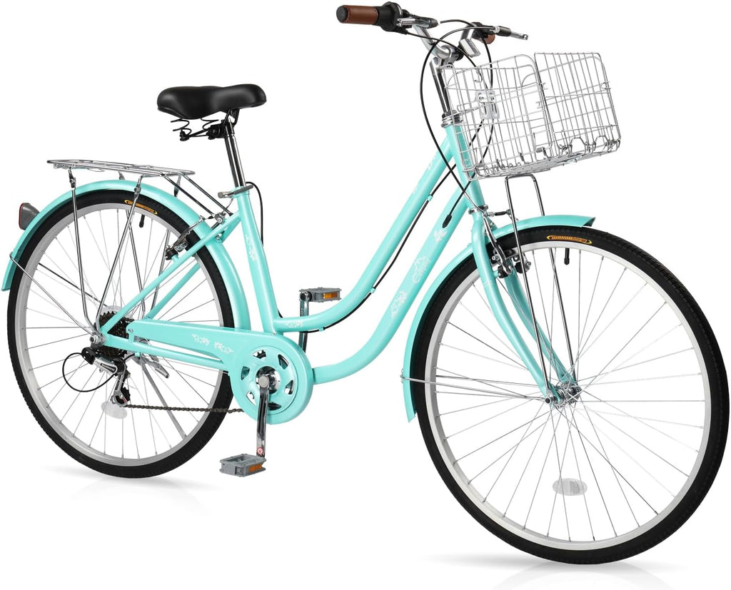 Ktaxon Women Bike 24/26 Inch Bicycles for Women, Beach Cruiser Bike with Premium Derailleur & Shift Lever, Adjustable Seat, High-Carbon Steel Frame and Excellent Welding Technology | Premium Derailleur, Shift Lever, Adjustable Seat