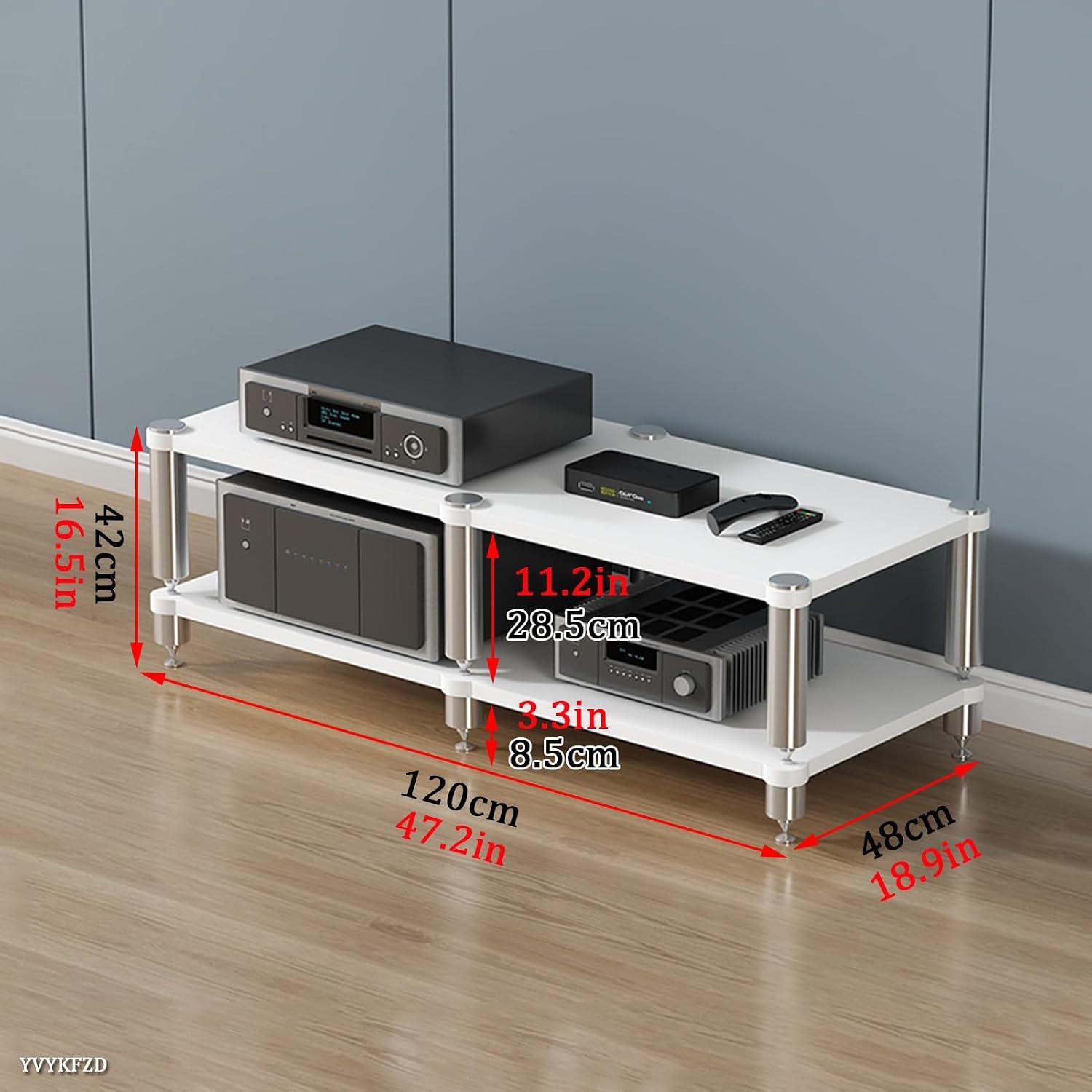 YVYKFZD 2/3/4-Tier AV Media Stand, Stand Audio Rack Corner Component Cabinet, Open Stereo Cabinet with Shock-Absorbing Feet, Power Amplifier Shelf Equipment(Size:White 2 Tier-47.2'X18.9'X14')