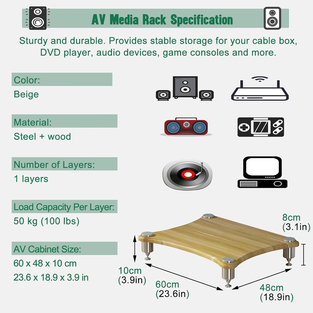 AV Media Tower Stereo Cabinet, 1/2/3/4 Tier Floor-Standing Audio Component Stand, Audio Equipment Storage Shelf for Home Theater Meeting Room Office(60x48x10cm)