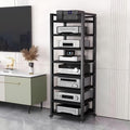 SRNSAEB Audio Equipment Rack Cabinet Media Shelf, Audio Video Media Stand Cabinet with 4 Shelves Height Adjustable Modern AV Cabinet with Brake Wheel, 160cm/ 63inch Height(8-Tier)