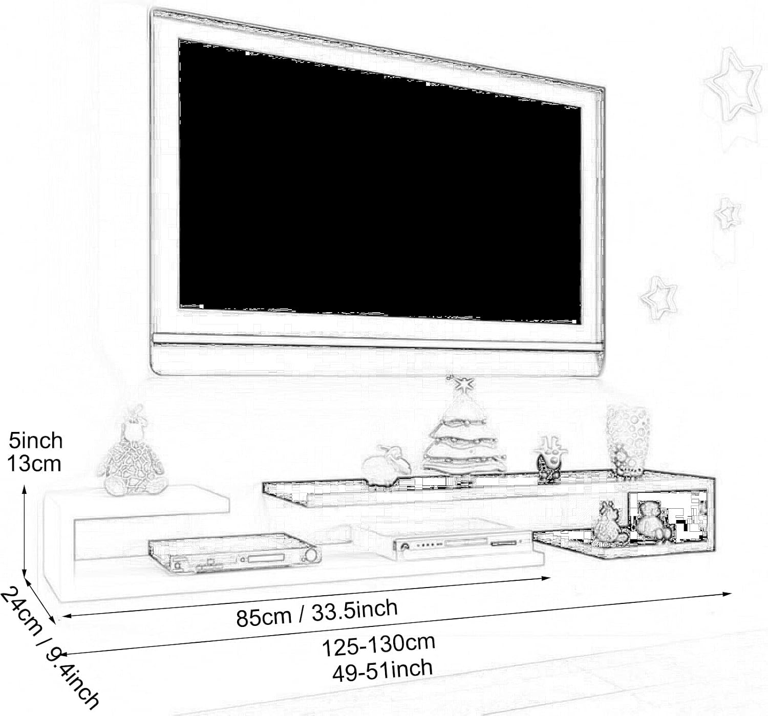 Wall Shelf Wall Mounted TV Cabinet Floating Shelf TV Stand TV Console Audio-Visual Equipment Shelves Set-top Box WiFi Router CD DVD Media Storage Shelf Bedroom Living Room Office TV Bracket