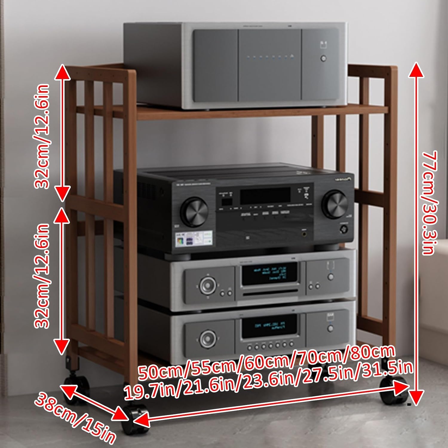Media Storage Cabinet 4-Tier AV Media Stand Corner Shelf Video Component Cabinet AV Receiver Audio Component Stand Record Player Receiver Electronics Equipment for Living Room Gaming Room Music Studio