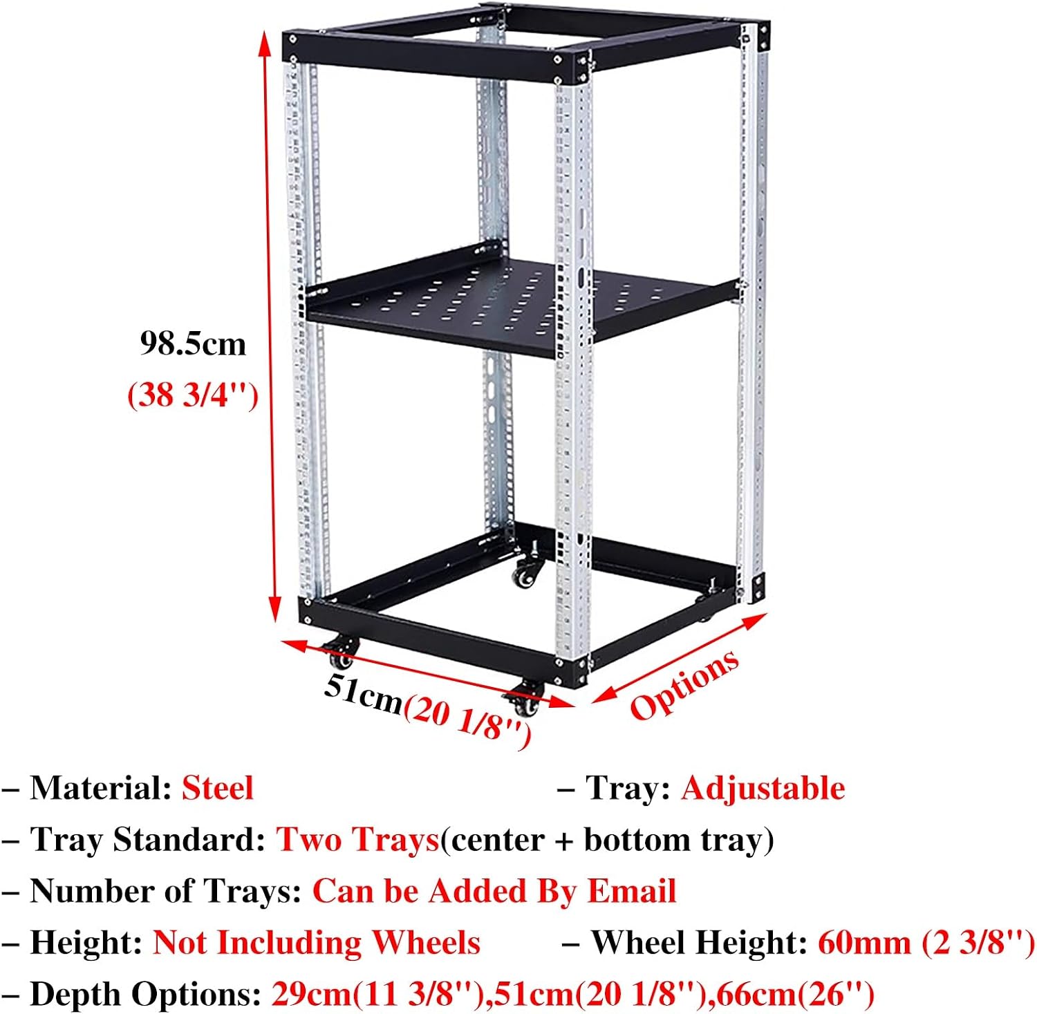 Adjustable Shelf Audio Equipment Rack Cabinet, Home Complete Rack Stereo System for Amplifier, Media Stand Shelving/Av Component Furniture(D 51cm(20 1/8'),51X98.5cm)