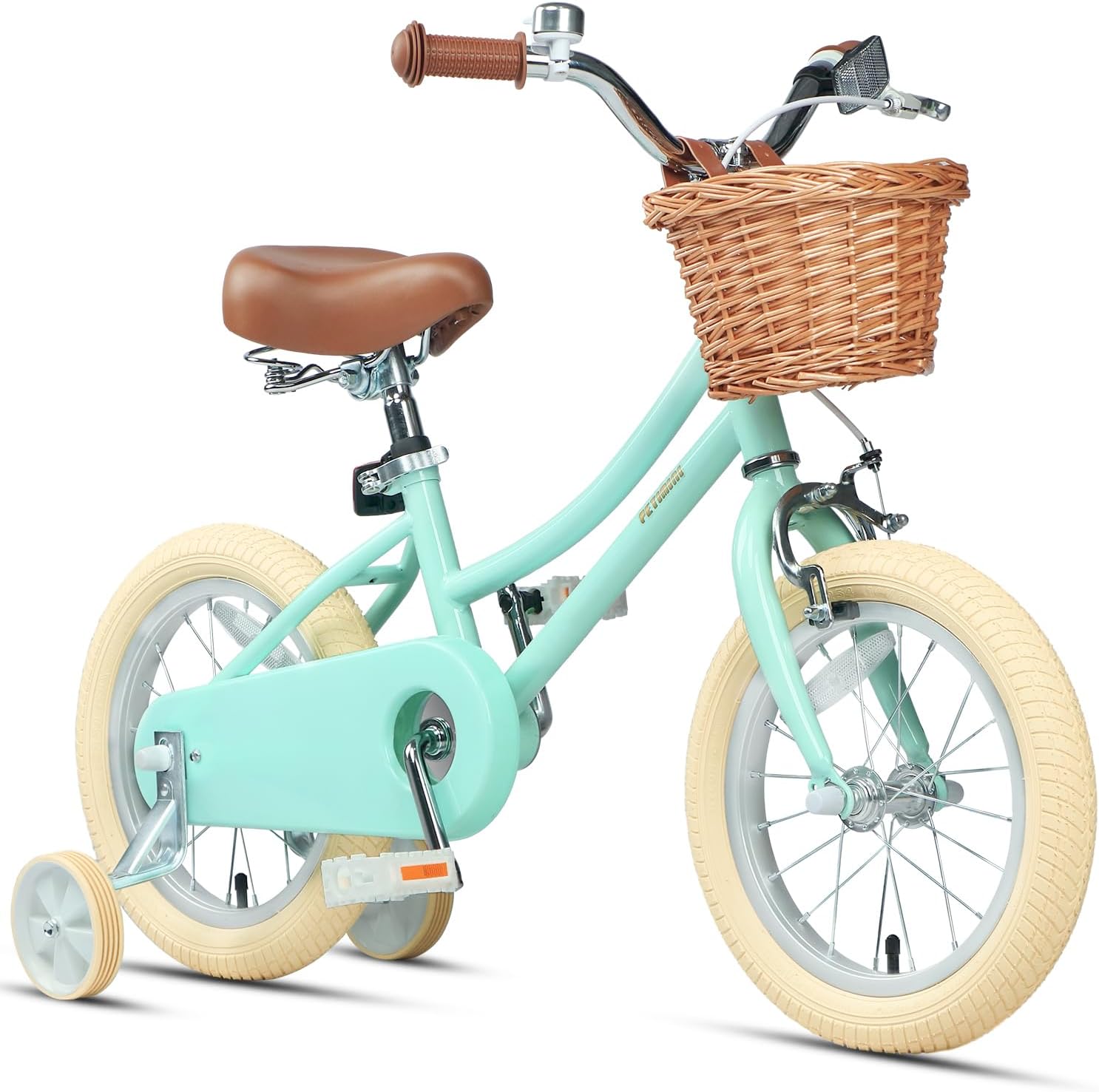 Petimini Vintage Kids Bike for Girls, 12–20 Inch Classic Bicycle with Wicker Basket & Bell, High Tensile Steel Frame, Training Wheels (12–18'), 85% Pre-Assembled, Retro Bike for Outdoor Riding