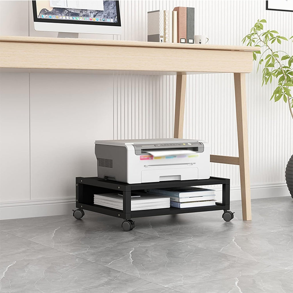 Office Rolling Under Desk Printer Stand Office Movable with 4 Wheels & Lock Mechanism Small and Short Shelf for Mini 3D, Black Printer Table