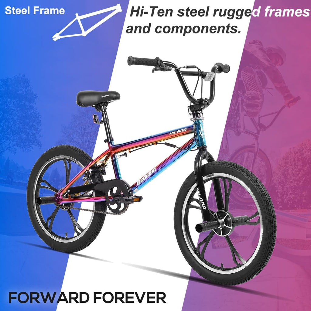 Hiland 20 Inch 3 5 Spoke Kids BMX Bike for Boys Girls Ages 5-12, 360 Degree Rotor Freestyle, 4 Pegs Single Speed Kid's BMX Bicycle, Multiple Colors