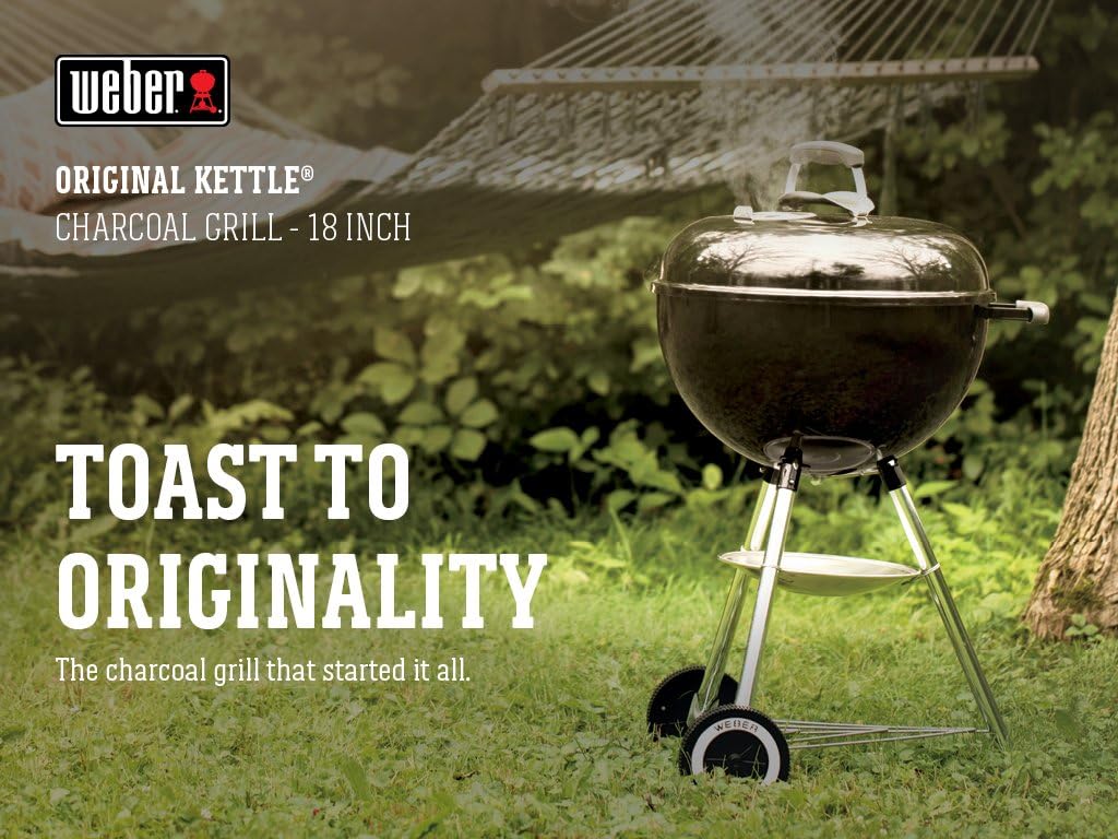 Weber Original Kettle Charcoal Grill, 18-Inch, Black – Classic Outdoor BBQ Grill with One‑Touch™ Cleaning System & Precise Temperature Control Dampers