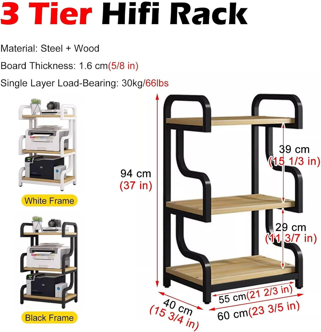 Record Player Stand 3-Tier Wooden Shelves, Modern Stereo Amplifier Audio Equipment Rack for Restaurant/Bedroom/Conference Room, Modern Audio-Video Rack(Black-#4)