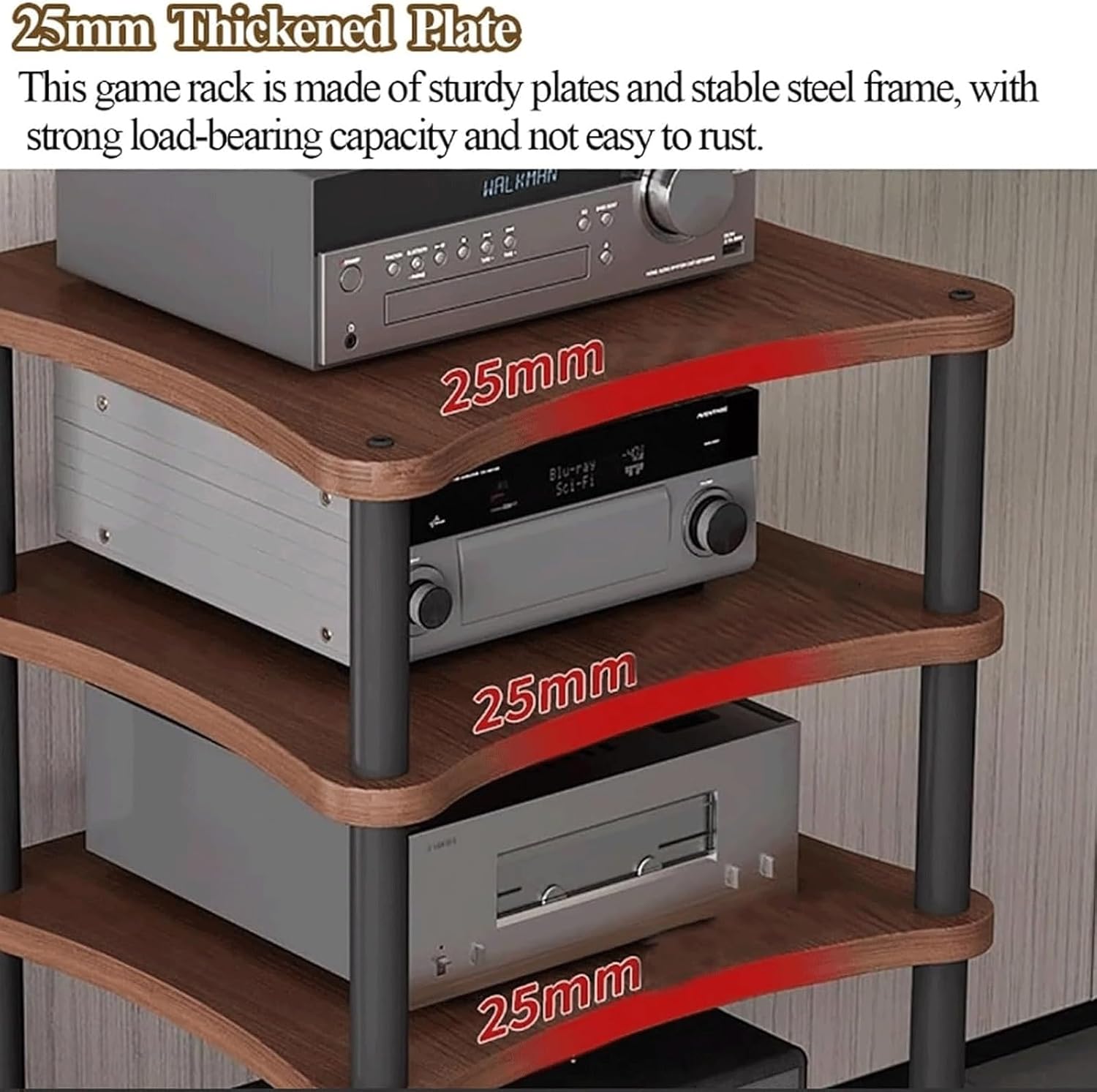 Audio Rack Stereo Rack Mobile Audio Equipment Rack Wooden Audio Rack Cabinet HiFi Rack with Wheels Audio Component Rack Durable(Nero,2 Tier)