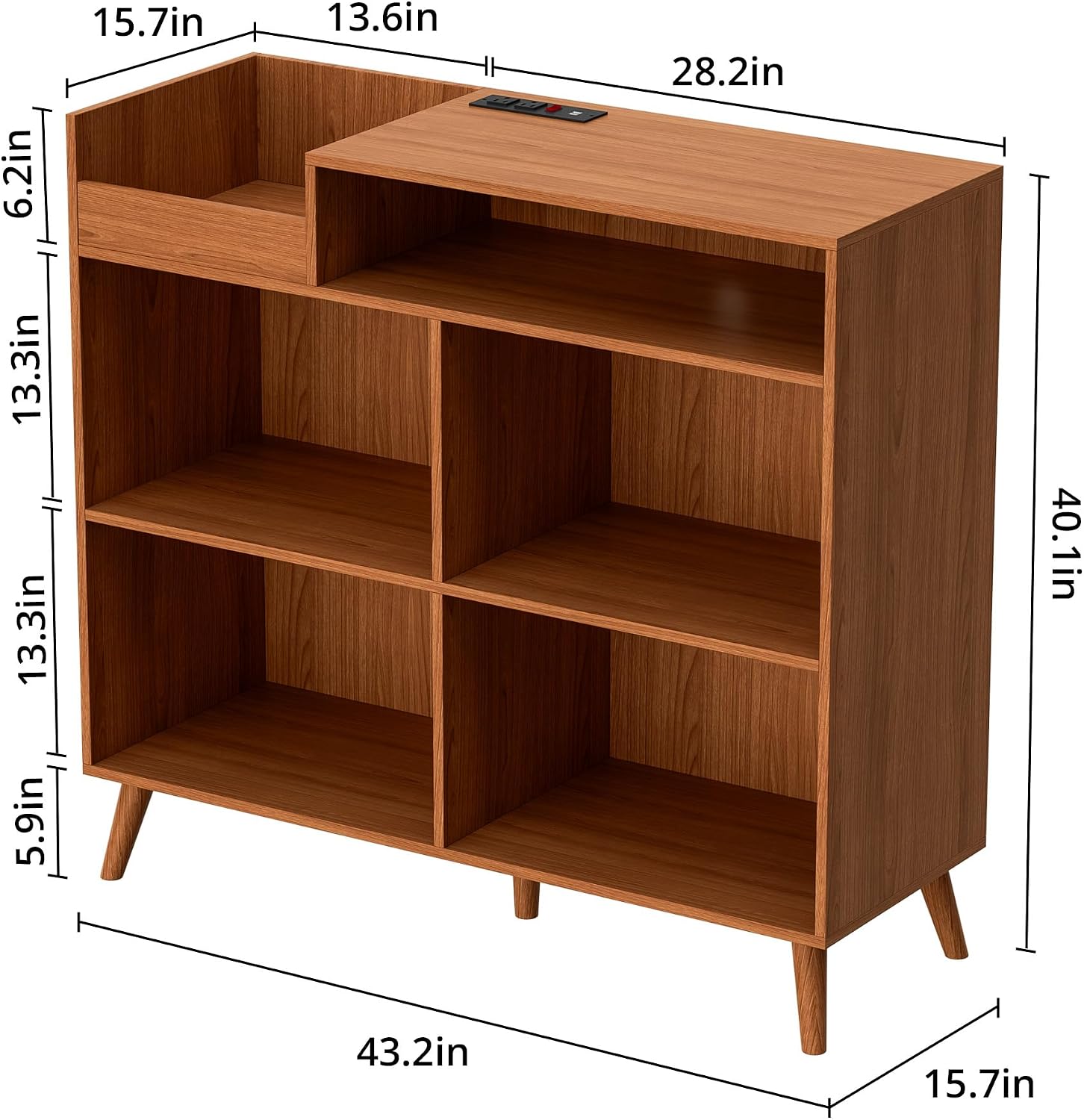 DIYART 3 Tier Large Record Player Stand with Power Outlet, Vinyl Record Storage Table Holds Up to 500 Albums, Mid-Century Turntable Stand, Brown