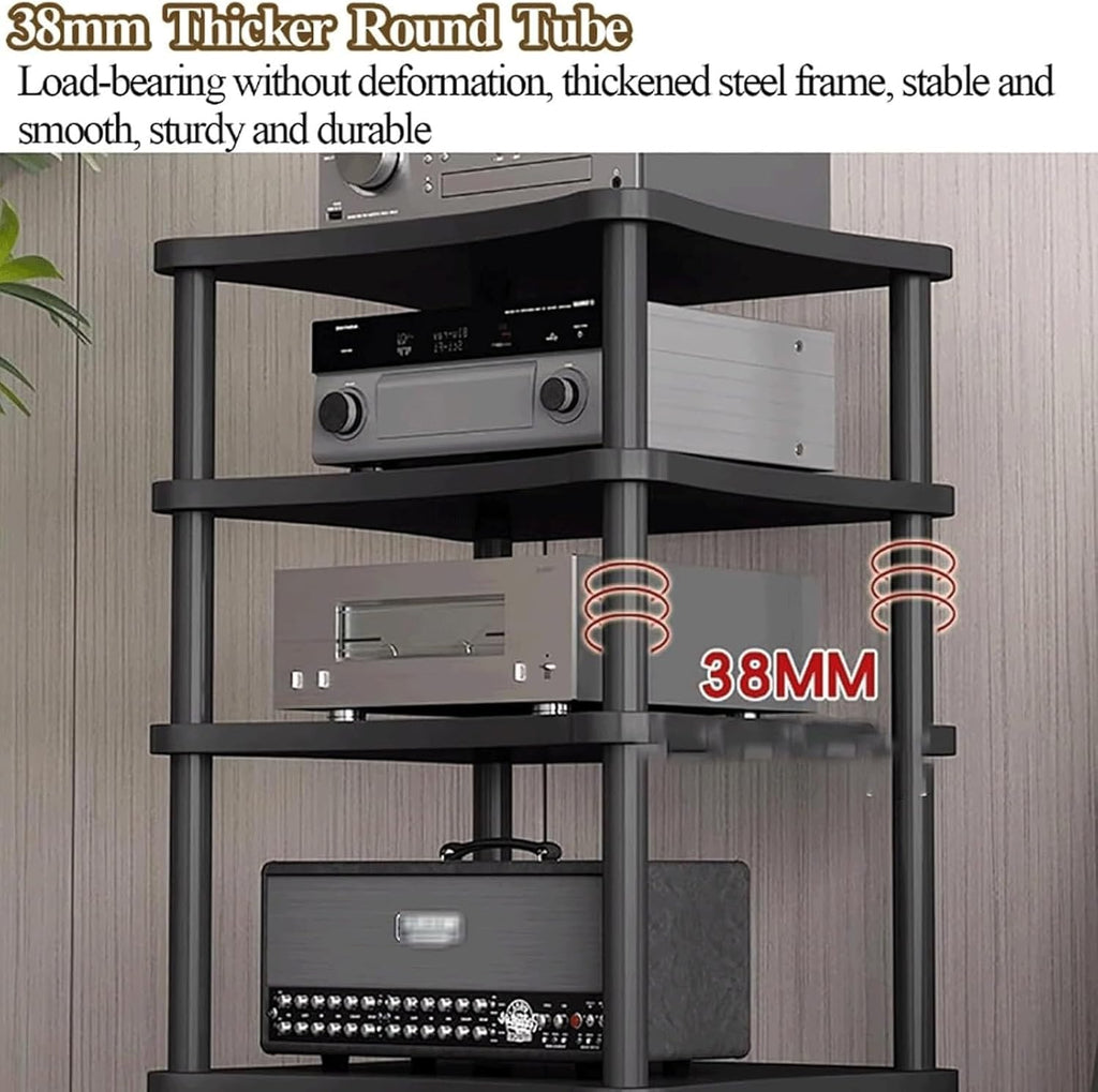 Audio Rack Stereo Rack Mobile Audio Equipment Rack Wooden Audio Rack Cabinet HiFi Rack with Wheels Audio Component Rack Durable(Nero,3 Tier)