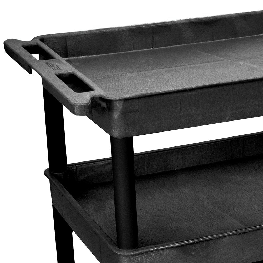LUXOR TC112-B Large Tub Top/Middle and Flat Bottom Shelf Cart, Caster Wheels with Locking Brake, Assembly Required, 32'W x 24'D x 36.5'H, 133 lbs.
