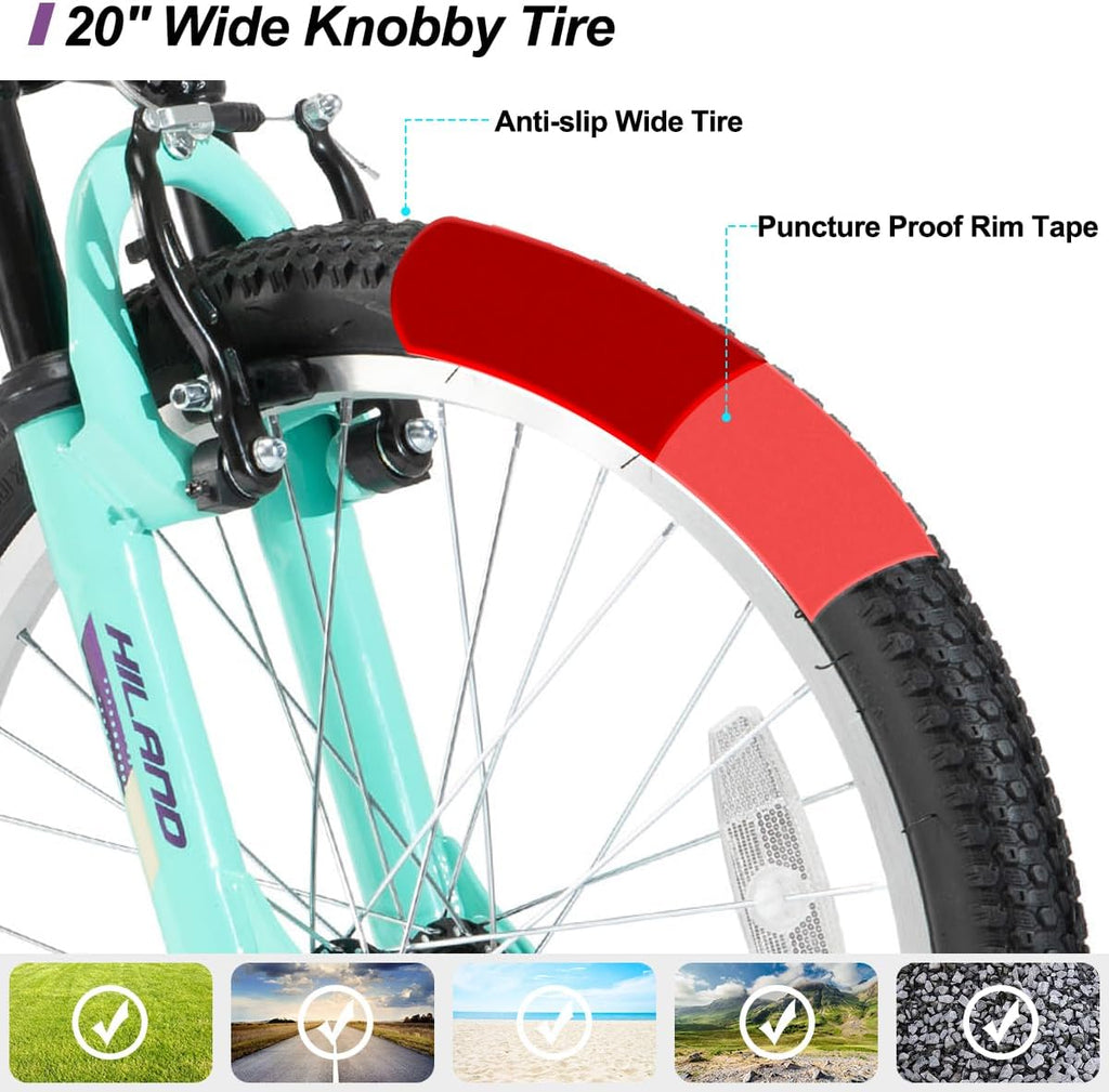 HILAND 20 Inch 26 Inch Mountain Bike for Women Girl, Lock-Out Suspension Fork, Aluminum Frame, Adult Ladies Mens MTB Bicycle