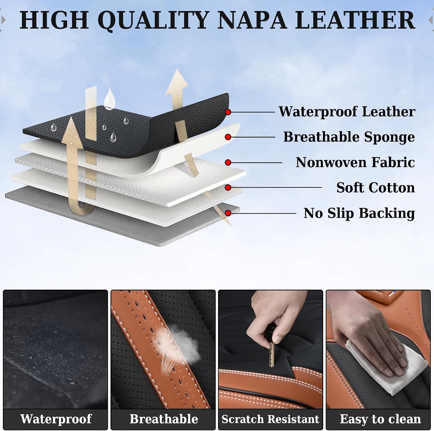 Coverado Seat Covers, Car Seat Covers Full Set, Faux Leather Seat Covers for Cars, Automotive Seat Covers Car Seat Protector Car Accessories Fit for Most Sedans SUV Pick-up Truck(Black&Brown)