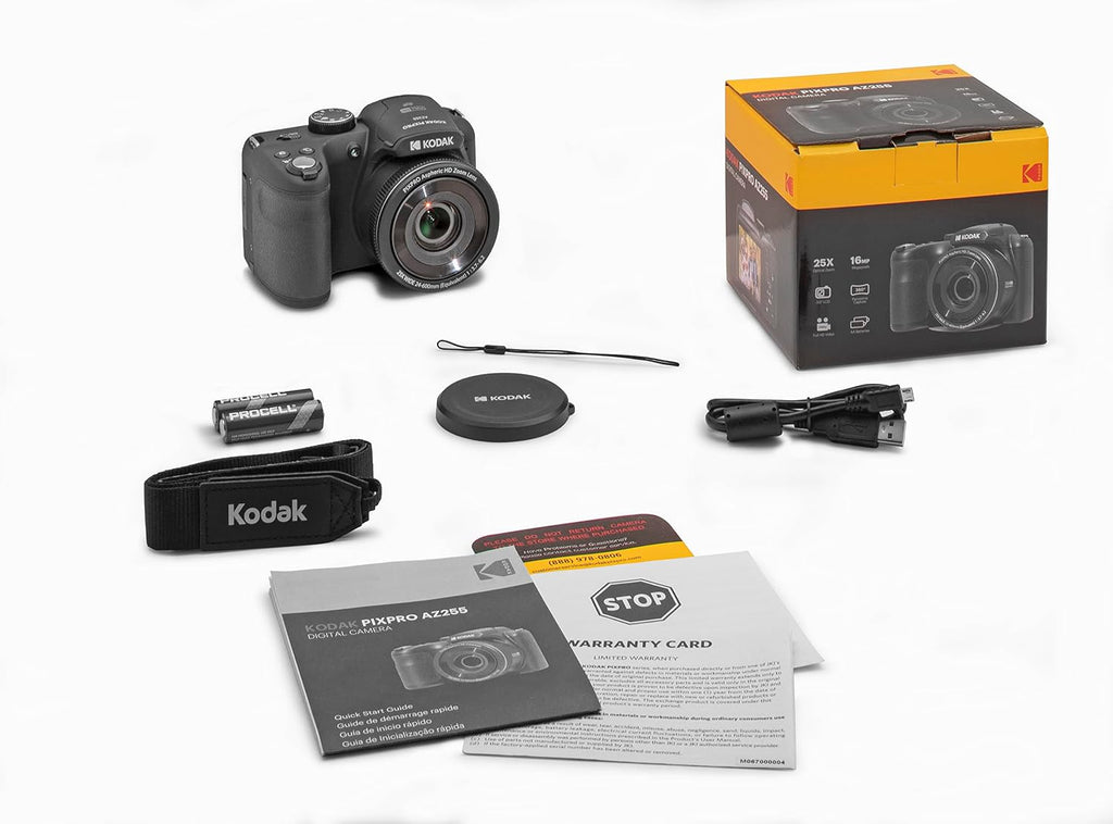 Kodak PIXPRO AZ255-BK 16MP Digital Camera 25X Optical Zoom 24mm Wide Angle Lens Optical Image Stabilization 1080P Full HD Video 3' LCD Vlogging Camera (Black)