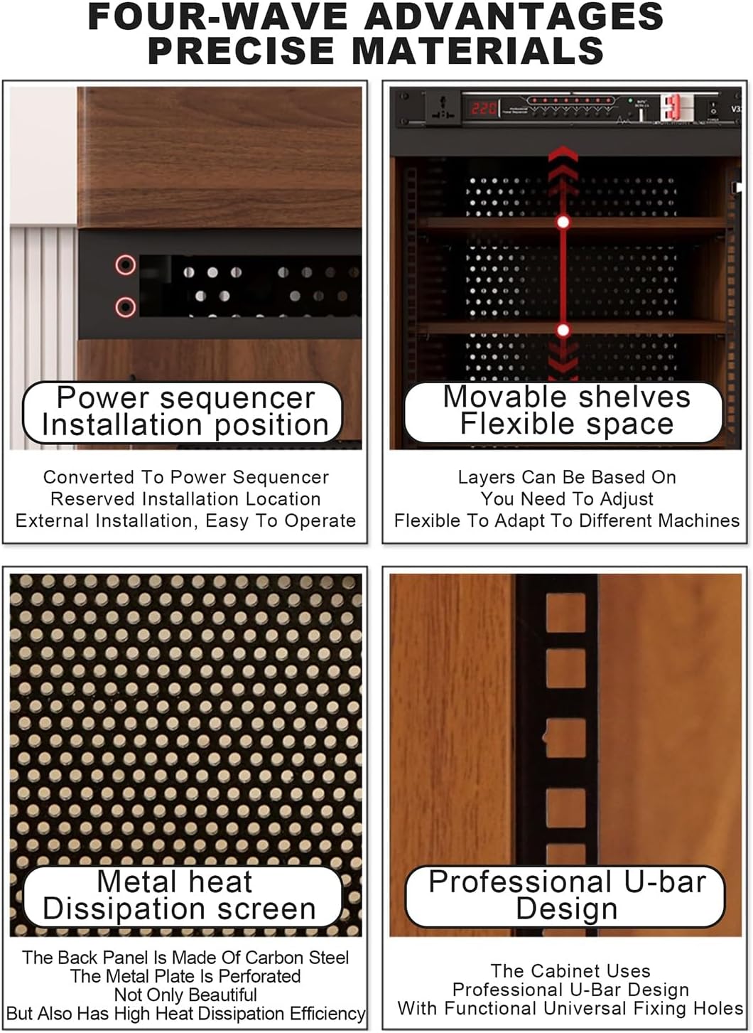 Media Storage Cabinet, Console Cabinet for DVD Players & Game Consoles, Audio Tower with Storage Rack, Modern Black Media Display Unit (52x55x126cm)