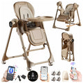 Nine point nine Electric Bluetooth Smart PU Leather Baby High Chair with Swinging Function, High Chairs for Babies and Toddlers, Removable Double Tray Baby Seat Feeding Chairs (E8121 Khaki)