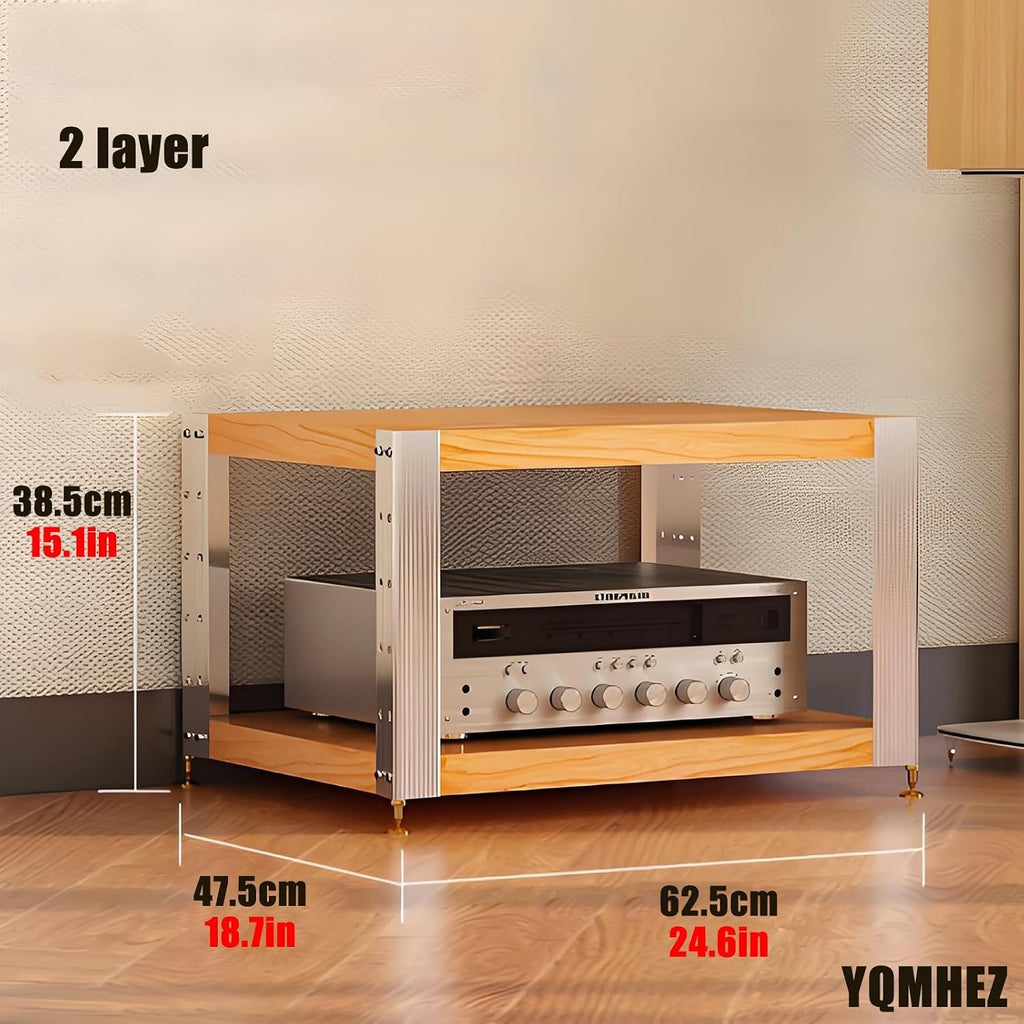 2/3/4-layer Media Stand, HiFi Media Storage Cabinet, Solid Wood TV Stand, Audio Rack with Shock-Absorbing Feet Power Amplifier Shelf Equipment Cabinet(24.6'x18.7'x15.1')