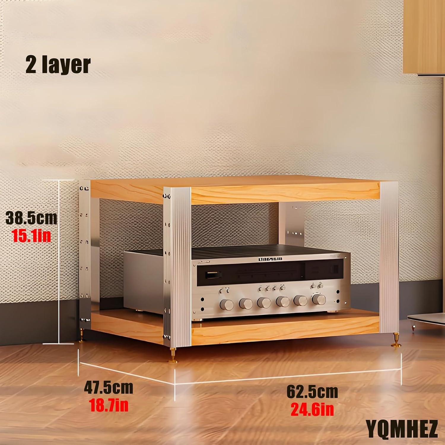 2/3/4-layer Media Stand, HiFi Media Storage Cabinet, Solid Wood TV Stand, Audio Rack with Shock-Absorbing Feet Power Amplifier Shelf Equipment Cabinet(24.6'x18.7'x15.1')