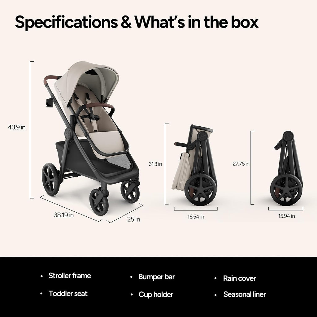 Mompush Ultimate 3 Baby Stroller, Premium Convertible Full-Size Stroller for Toddler to 50 lbs – 11.8' All-Terrain Wheels; Four-Wheel Suspension; Reversible Extendable Seat; One-Second Fold