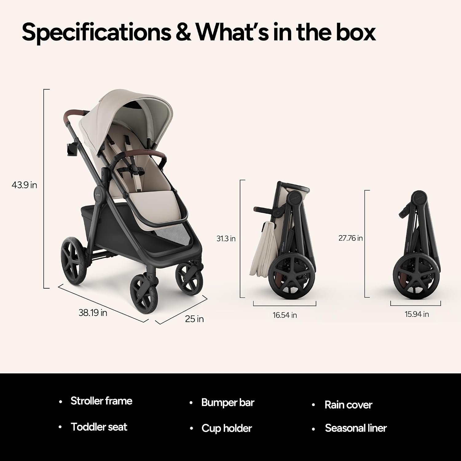 Mompush Ultimate 3 Baby Stroller, Premium Convertible Full-Size Stroller for Toddler to 50 lbs – 11.8' All-Terrain Wheels; Four-Wheel Suspension; Reversible Extendable Seat; One-Second Fold